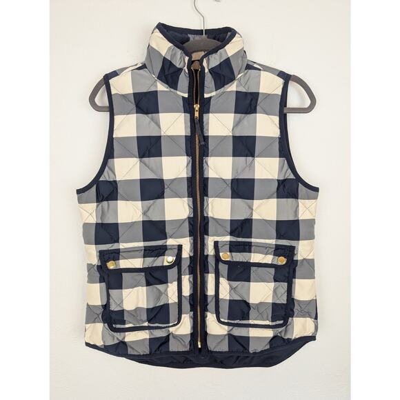 J Crew Excursion Vest Plaid Check Down Filled Quilted Fall Blue White Size S - Picture 4 of 13